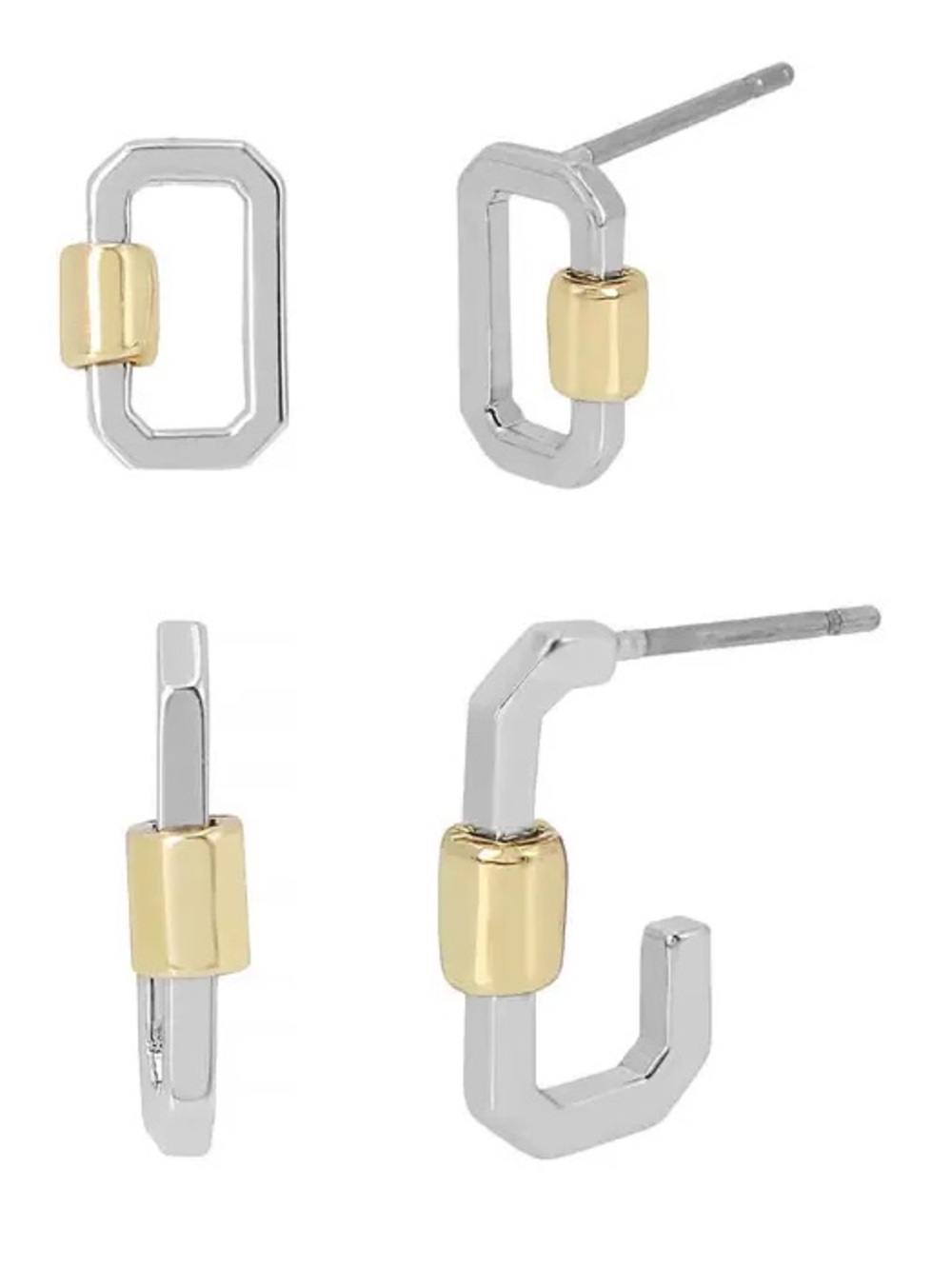 AllSaints Carabiner Earring Set - 2 Pairs of Two-Tone Coordinated Earrings